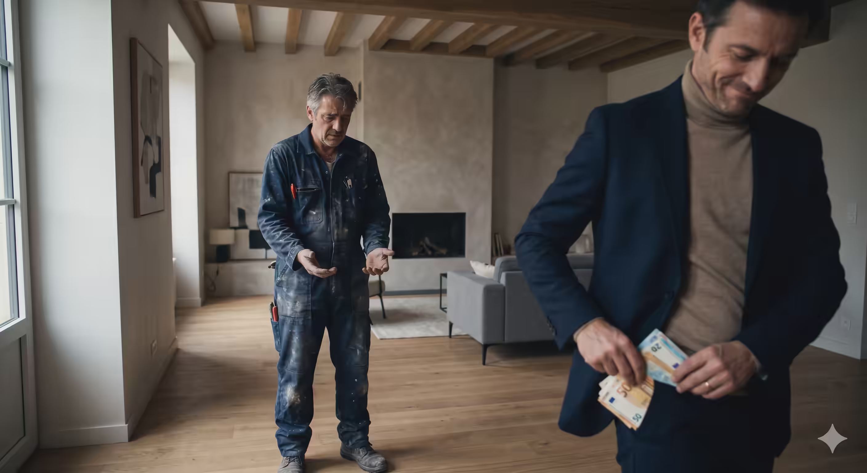 Artisan se faisant racketter par un client qui retient les 5% de solde du chantier