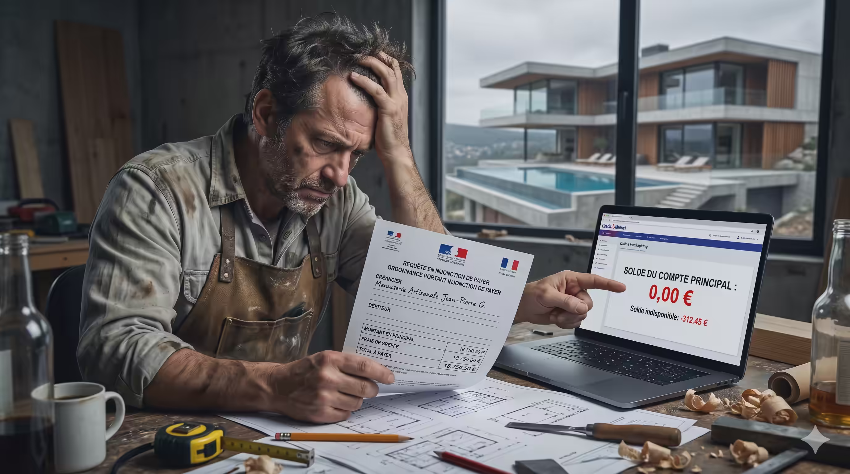 Artisan avec une injonction de payer face à un compte bancaire vide